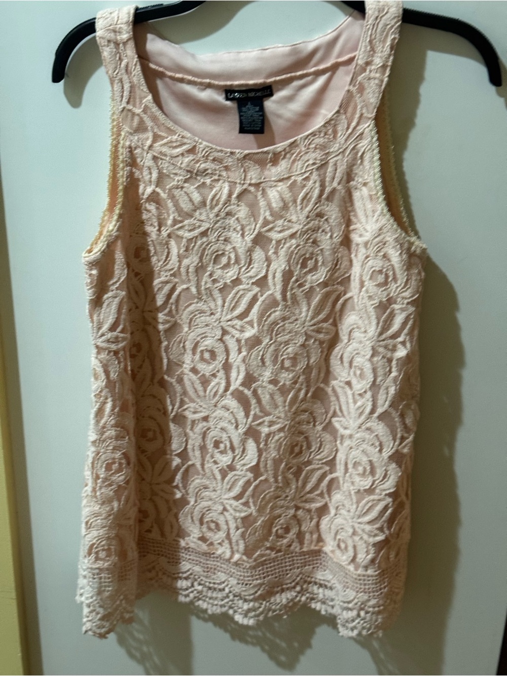 Lauren Michelle Blush Lace Floral Crochet Tank